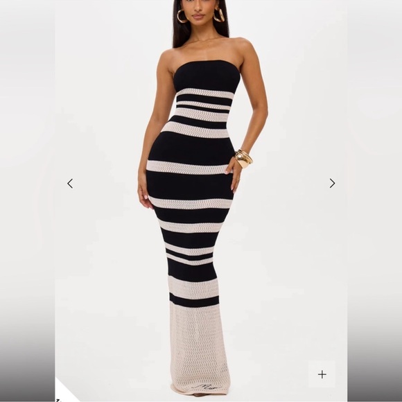 Chic Strapless Black and White Maxi Dress - Picture 3 of 4
